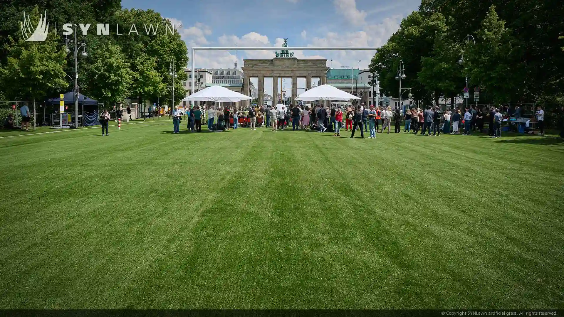 image of SYNLawn artificial grass event turf at the Brandenburg Gate Berlin for the EUFA Euro 2024 Premier Championship Tournament