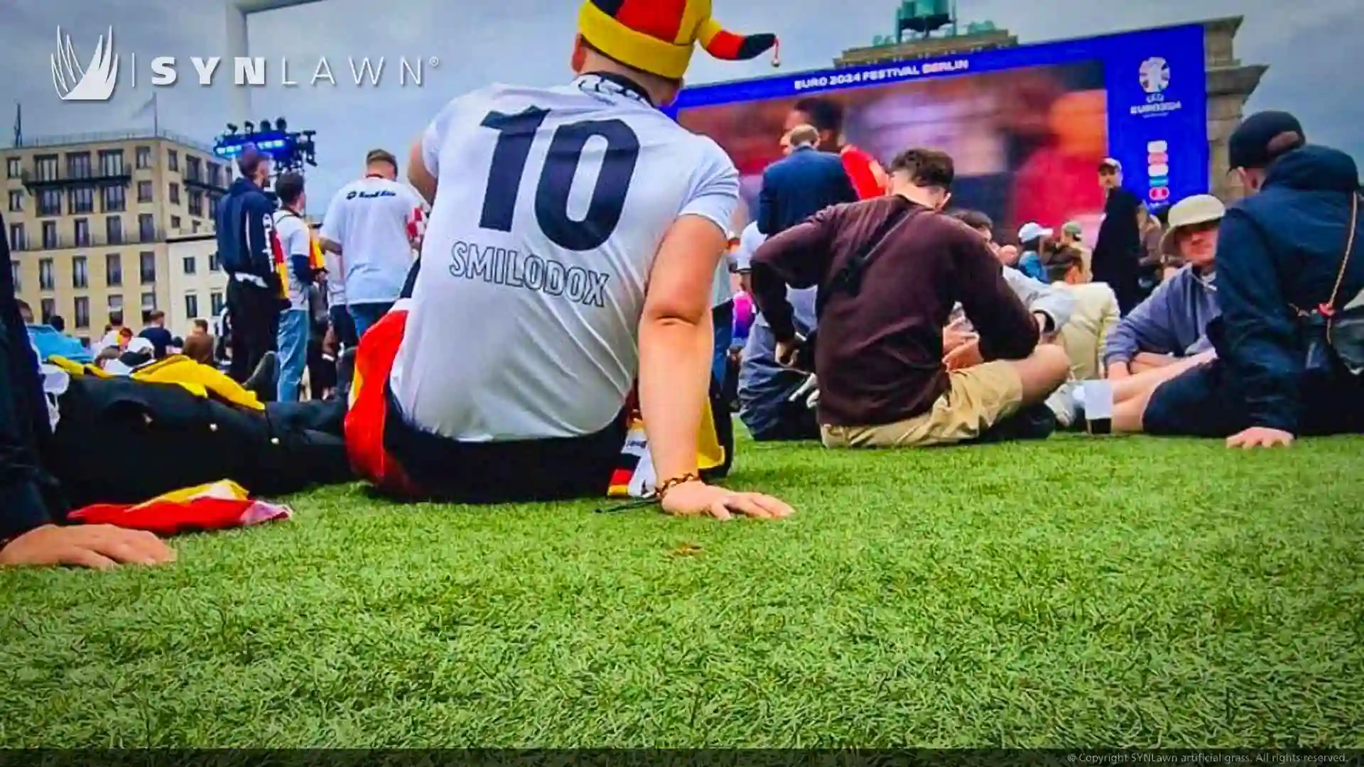 image of SYNLawn artificial grass event turf at the Brandenburg Gate Berlin for the EUFA Euro 2024 Premier Championship Tournament