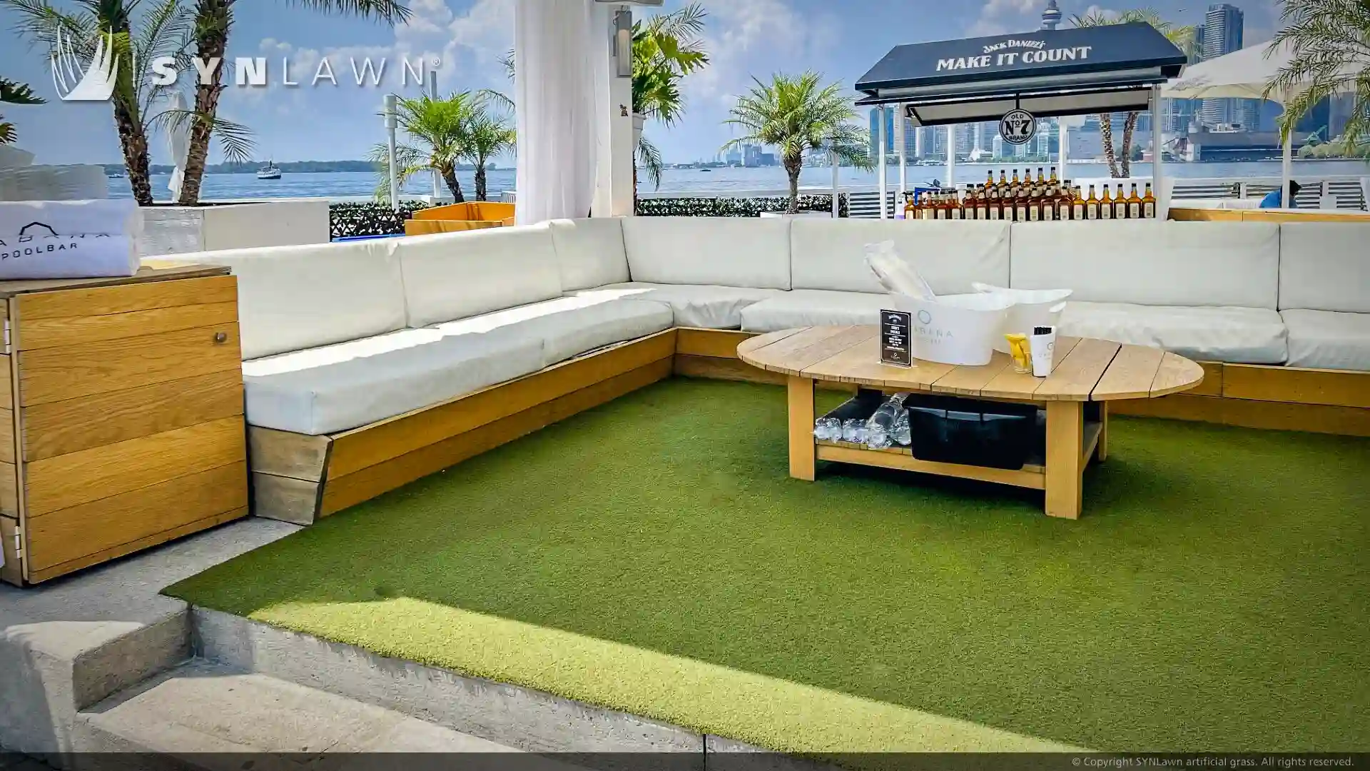 image of synlawn artificial grass at cabana pool bar Toronto Ontario