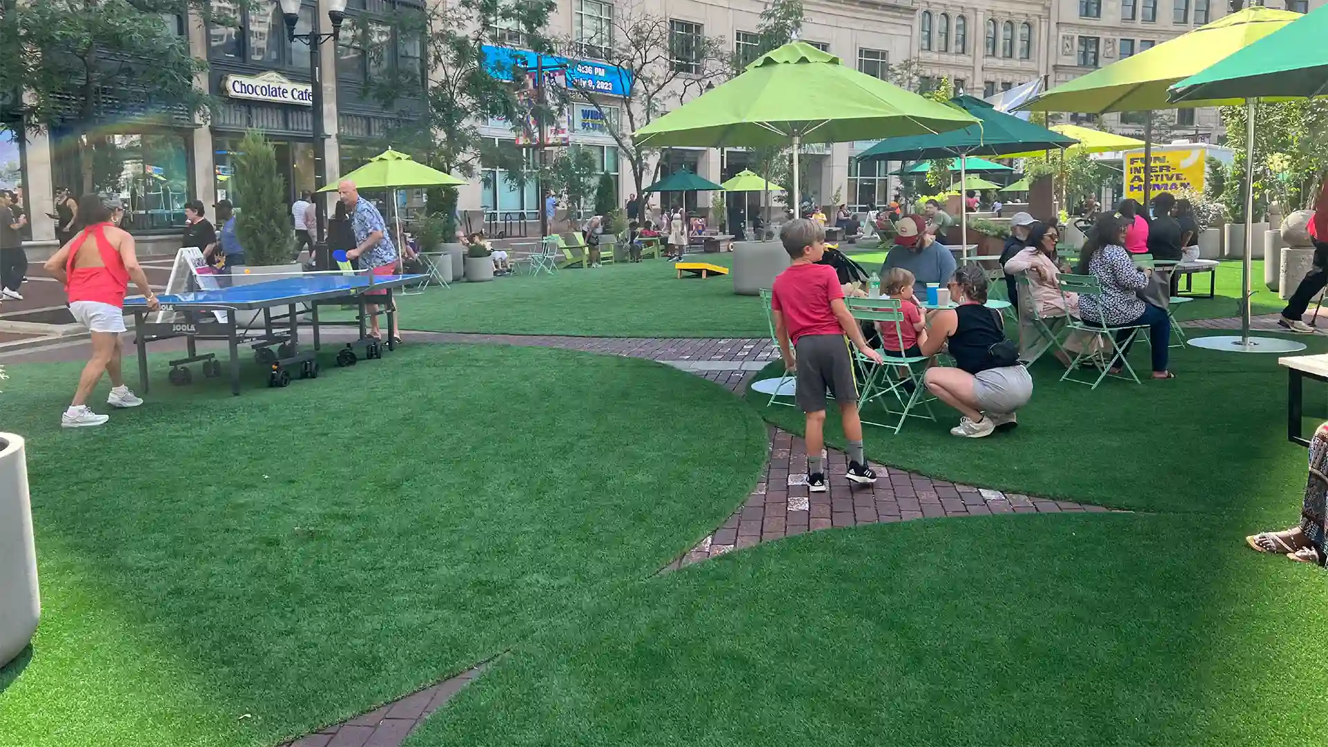 image of SYNLawn artificial grass at historic Monument Circle Park Indianapolis Indiana