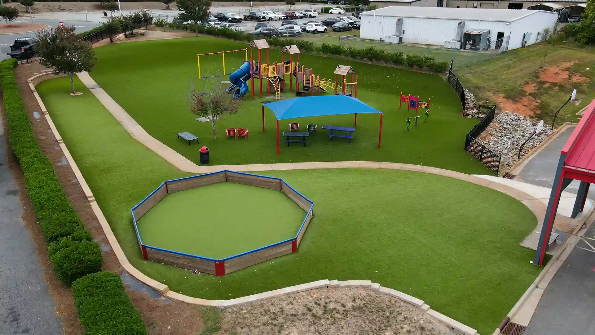 image of SYNLawn artificial grass for play areas at Lincoln Charter School Playground Denver North Carolina
