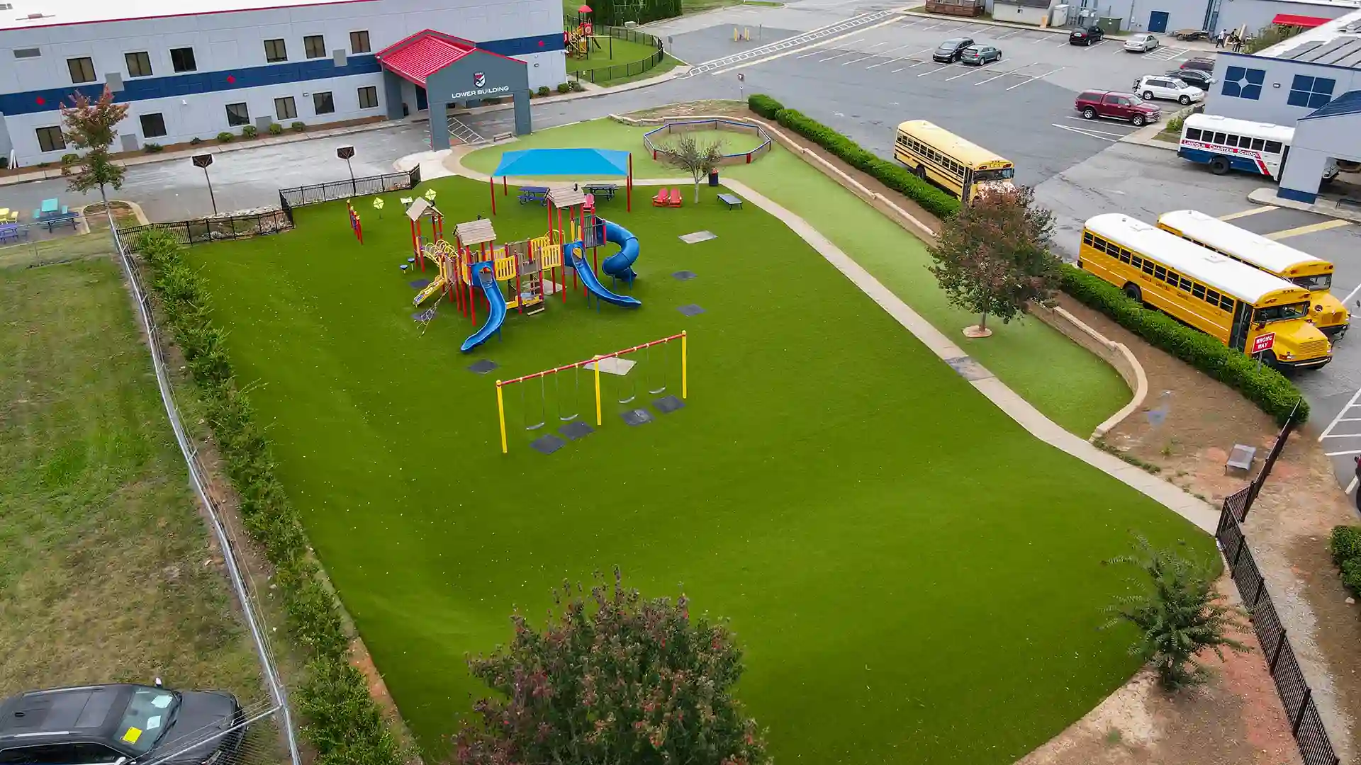 image of SYNLawn artificial grass for play areas at Lincoln Charter School Playground Denver North Carolina