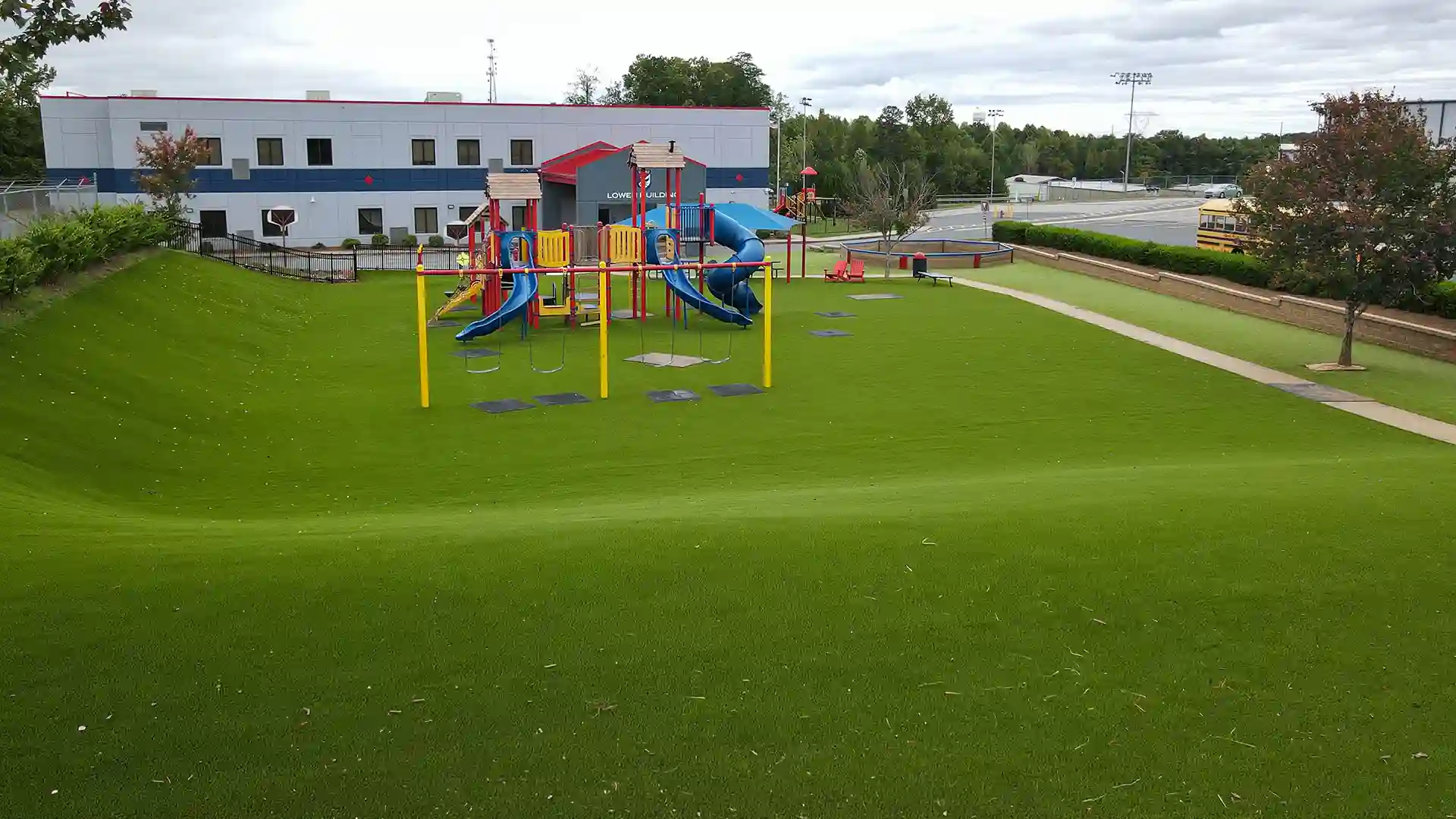 image of SYNLawn artificial grass for play areas at Lincoln Charter School Playground Denver North Carolina